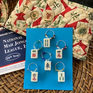 Handcrafted Mahjong Wine Charms set of 6