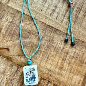 Unique Vintage Bakelite Mahjong Flower Tile Adjustable Length Necklace