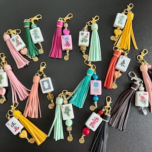 Mahjong Deluxe Unique Handmade Bag Ornament Mixed Beads Silver or Gold Accents