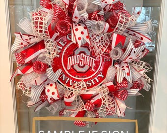 OSU Themed Wreath 24”, Ohio State licensed decor sign seperate, Ohio Decor, Buckeye Gift,