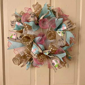 Spring Camper Wreath 18&quot;, RV Decor, Pastel Fun, Camper Door Wreath, Camper Gift, RV Enthusiast Gift, Pastel Home Decor (Free Shipping)