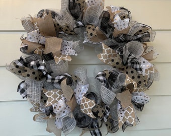 Buffalo check everyday wreath 24”, black and white theme