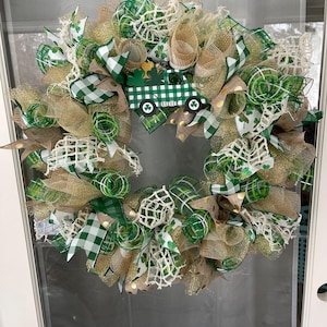 Irish Holiday Wreath 24&quot;, St. Patrick&#39;s Day Door Decor, Green Wreath, Shamrock Entryway, Holiday Gift