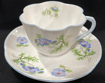 Shelley vintage DAINTY teacup and saucer in pattern # 14168 = Blue Poppy