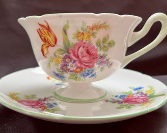 Shelley footed Gainsborough cup and saucer in patter # 2267 - Davies Tulip