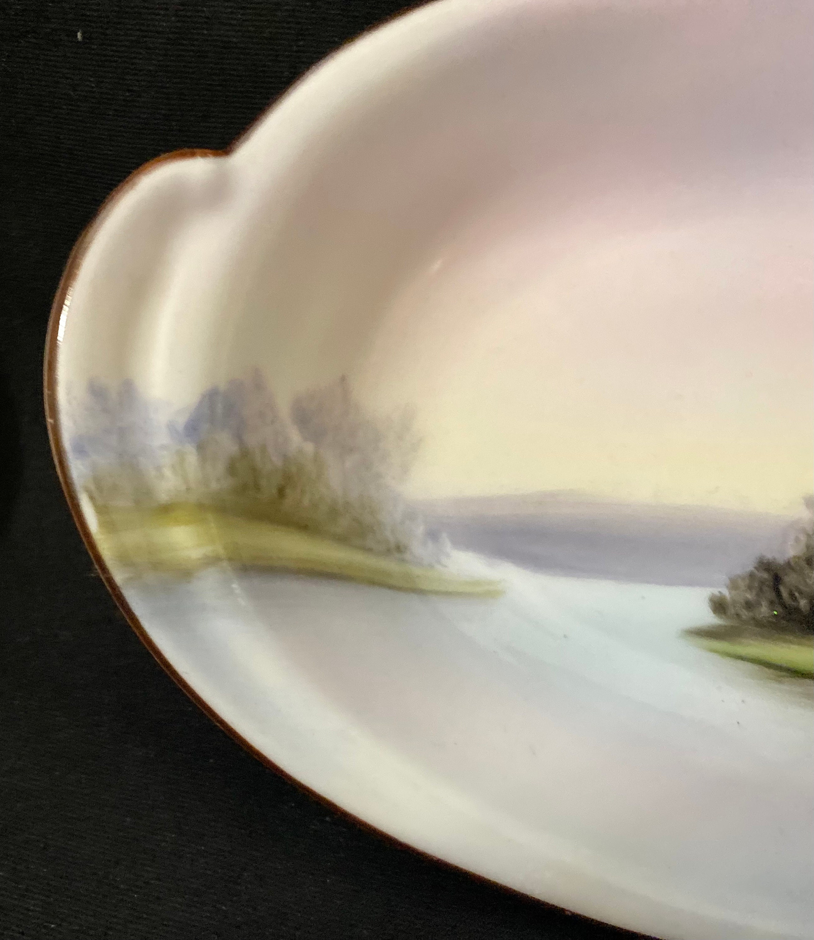 Antique Porcelain Noritake Swan Lake Oval Decorative Dish Etsy