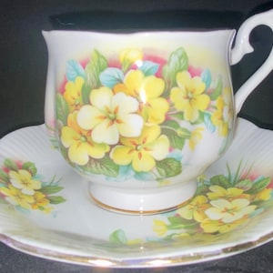Royal Albert English Bone China Yellow Primrose Vintage Teacup and Saucer, c1960&#39;s - 1970&#39;s
