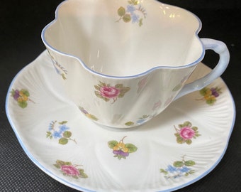 Vintage Shelly DAINTY teacup and saucer in pattern # 13424 - Roses, Pansies and Forget-me-nots