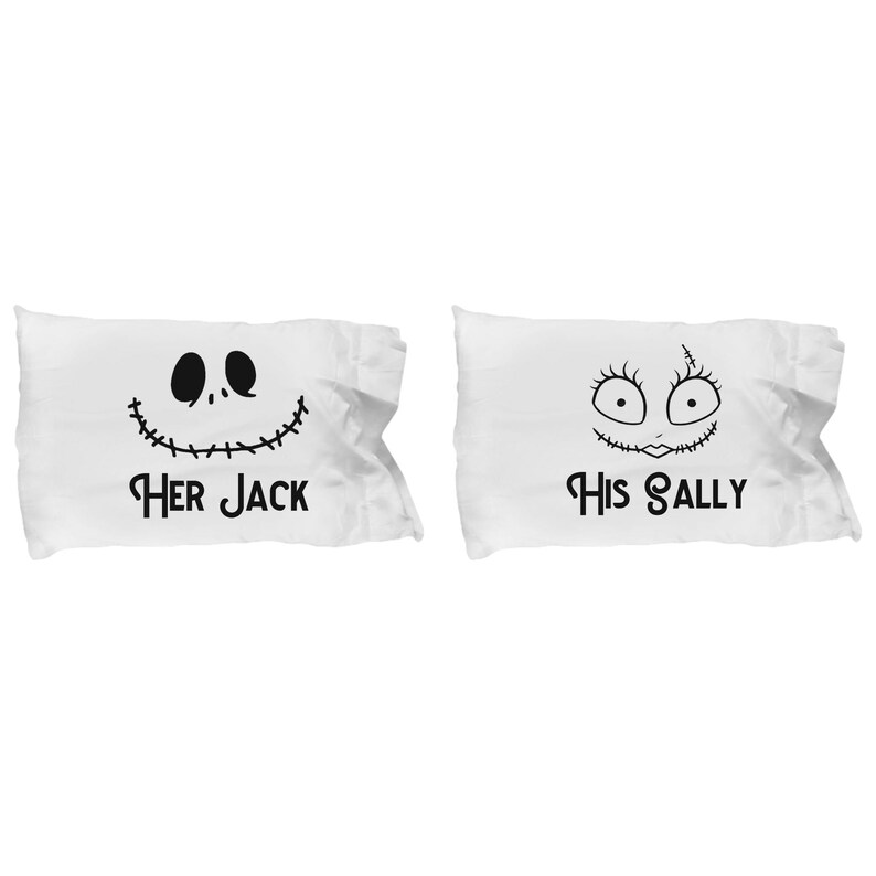 Halloween Her Jack And Or His Sally Skellington Gift Pillow Etsy
