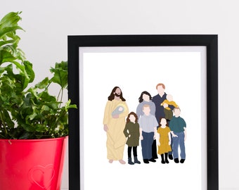 Ritratto artistico di famiglia - minimalista, bambino angelo, arte del lutto, perdita di gravidanza, aborto spontaneo, arte commemorativa del parto morto