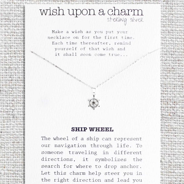 SHIP WHEEL Sterling Silver Wish Necklace - Sterling Silver Ship Wheel Charm - Gift for her, Travel, Nautical Gift, Women's Charm Necklace