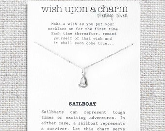 SAILBOAT Sterling Silver Wish Necklace - Sterling Silver Necklace with Sailboat Charm - Gift for her, Survivor Gift, Women's Charm Necklace