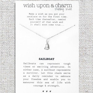 SAILBOAT Sterling Silver Wish Necklace - Sterling Silver Necklace with Sailboat Charm - Gift for her, Survivor Gift, Women's Charm Necklace