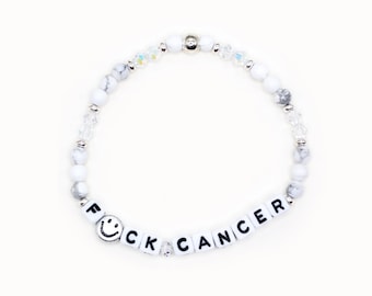F Cancer Word Bracelet - 4mm Bicone & Gemstone Beads - Custom Name Bracelet, Gift for Her, Cancer Survivor, F*ck Cancer, Cancer Bracelet