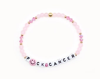 F*ck Cancer Word Bracelet - 4mm Bicone & Gemstone Beads - Support Gift, Cancer Survivor, Pink Cancer, Breast Cancer Bracelet, F Cancer