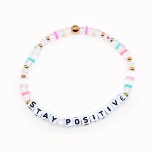Personalized Word Bracelet - 4mm Gemstone, Heishi Beads, Custom Bracelet, Stay Positive, Multicolor, Rainbow Beaded Friendship Bracelet