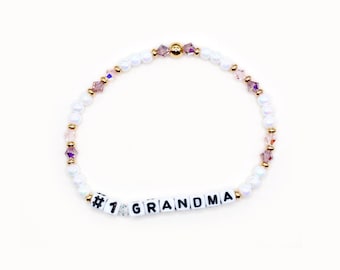 Custom Word Bracelet - 4mm Bicone and Acrylic Beads, Personalized Name Bracelet, Friendship Bracelet, Mother's Day, #1 Grandma Bracelet