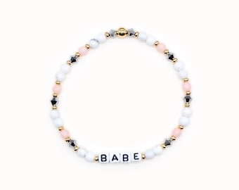 Custom Word Bracelet - 4mm Howlite & Glass Beads, Pink, Personalized Name Bracelet, Babe, Valentine's Day Bracelet, Girlfriend, Wife, Bestie