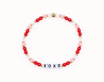 Custom Word Bracelet - 4mm Acrylic & Bicone Glass Beads, Pink, Personalized Name Bracelet, You Are Loved, Valentine's Day Bracelet, Love You