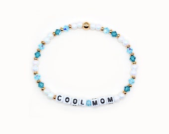 Custom Word Bracelet - 4mm Bicone & Acrylic Beads, Personalized Name Bracelet, Friendship Bracelet, Mother's Day, Cool Mom Bracelet, Blue