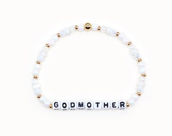 Custom Word Bracelet - 4mm Bicone, Acrylic, Mother of Pearl Beads, Personalized Name Bracelet, Godmother Bracelet, Family Bracelet