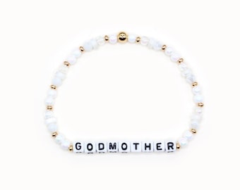 Custom Word Bracelet - 4mm Bicone, Acrylic, Mother of Pearl Beads, Personalized Name Bracelet, Godmother Bracelet, Family Bracelet