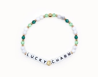 Custom Word Bracelet - 4mm Howlite & Czech Glass Beads, Green, Personalized Name Bracelet, Lucky Charm, St. Patrick's Day Bracelet, Irish