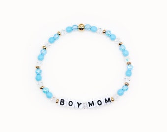 Boy Mom Custom Word Bracelet - 4mm Bicone Beads, Personalized Name Bracelet, Mom of Boys, Mother's Day Gift, Boy Mom Gift, Boy Mama Bracelet