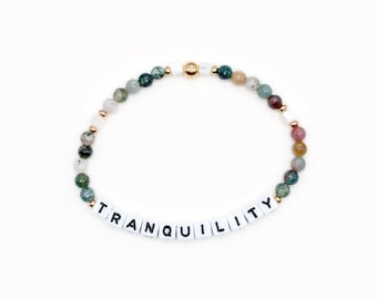 Custom Word Bracelet - 4mm Gemstone Beads, Custom Name Bracelet, Gift for Mom, Bead Bracelet, Gemstone Bracelet, Mother's Day, Tranquility