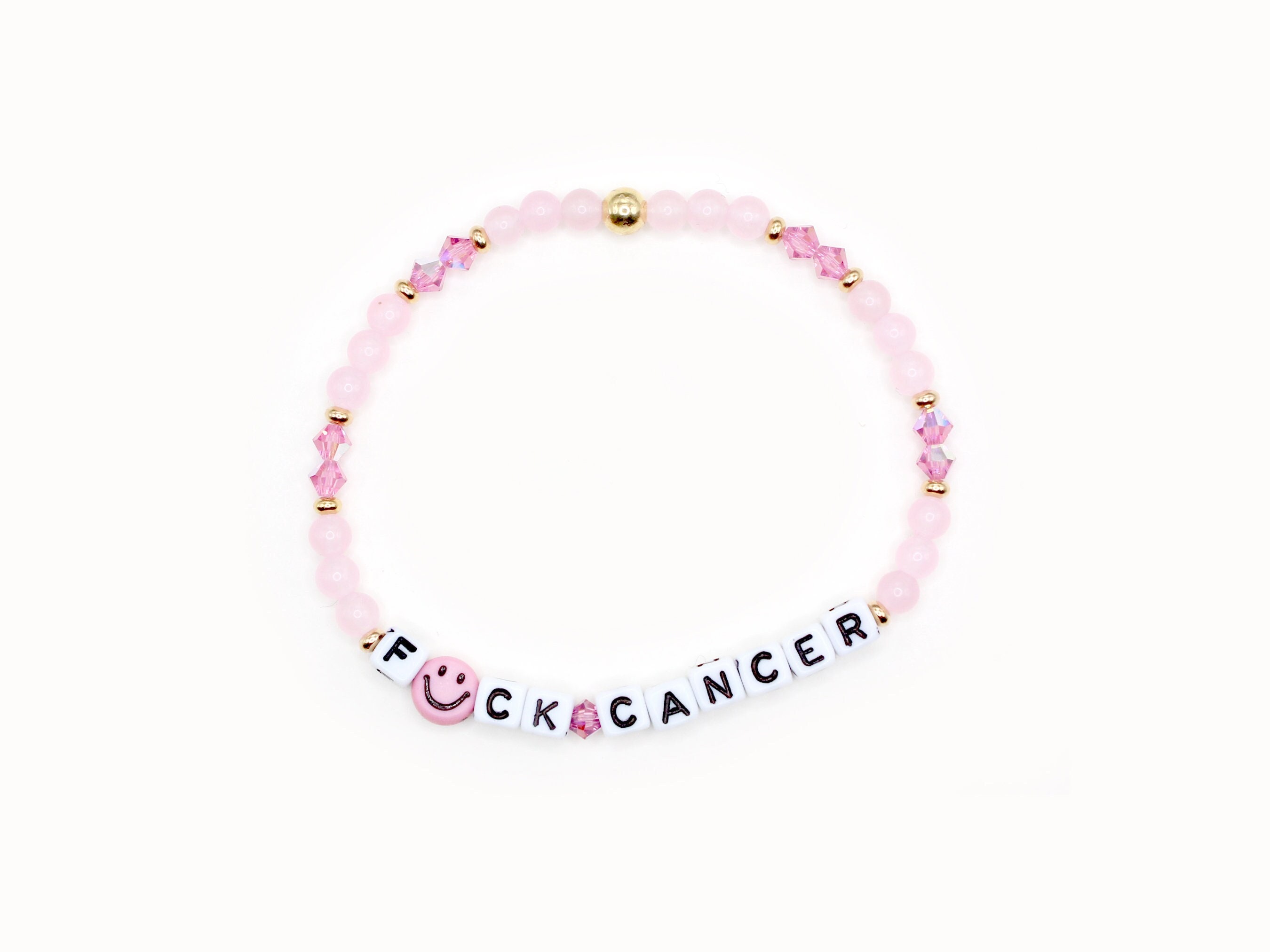 F*ck Cancer Word Bracelet - 4mm Bicone & Gemstone Beads - Support Gift, Cancer Survivor, Pink Cancer, Breast Cancer Bracelet, F Cancer