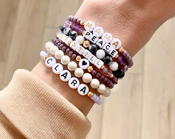 Personalized Word Bracelet - Purple Custom Beaded Bracelet, Custom Word Bracelet, Stacking Bracelets, Custom Name Bracelet, Gold, Silver