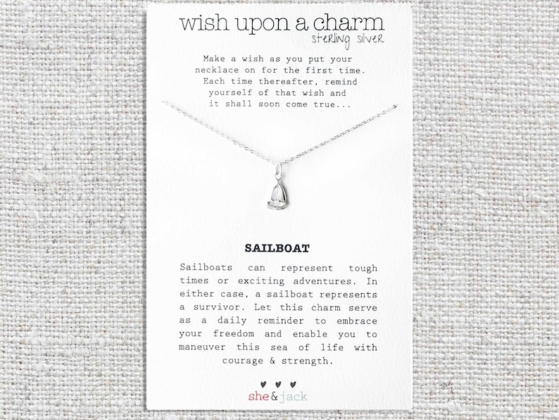 SAILBOAT Sterling Silver Wish Necklace Sterling Silver Necklace with Sailboat Charm Gift for her, Survivor Gift, Women's Charm Necklace image 1