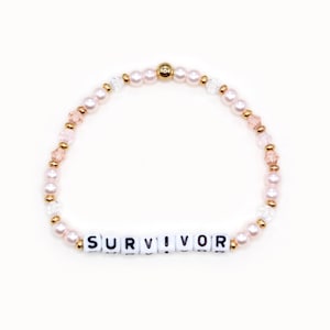 Custom Word Bracelet - 4mm Bicone & Acrylic Beads, Cancer Survivor, Pink Ribbon, Breast Cancer Bracelet, Breast Cancer Awareness, Warrior
