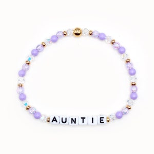 Auntie Custom Word Bracelet - 4mm Bicone & Acrylic Beads, Personalized Bracelet, Purple, Iridescent Beads, Auntie Bracelet, Bracelet Stack