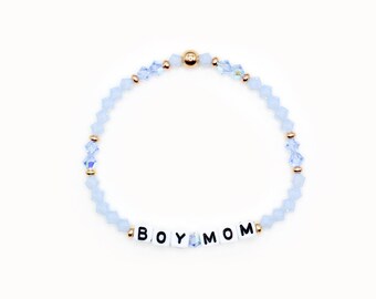 Boy Mom Custom Word Bracelet - 4mm Bicone Beads, Personalized Name Bracelet, Mom of Boys, Mother's Day Gift, Boy Mom Gift, Boy Mama Bracelet