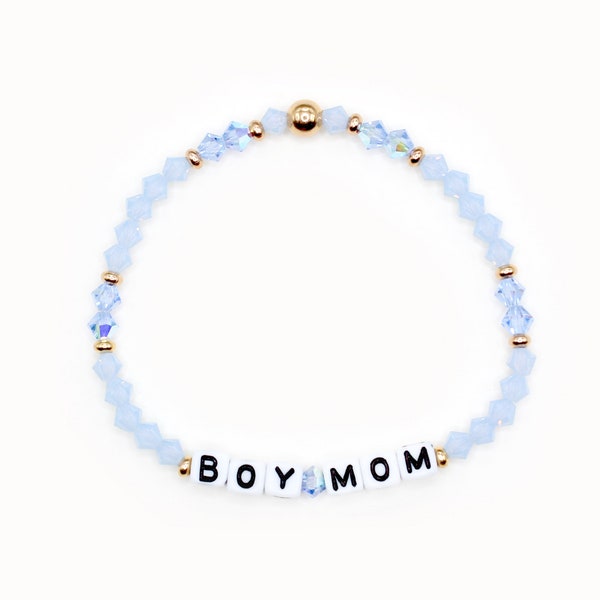 Boy Mom Custom Word Bracelet - 4mm Bicone Beads, Personalized Name Bracelet, Mom of Boys, Mother's Day Gift, Boy Mom Gift, Boy Mama Bracelet