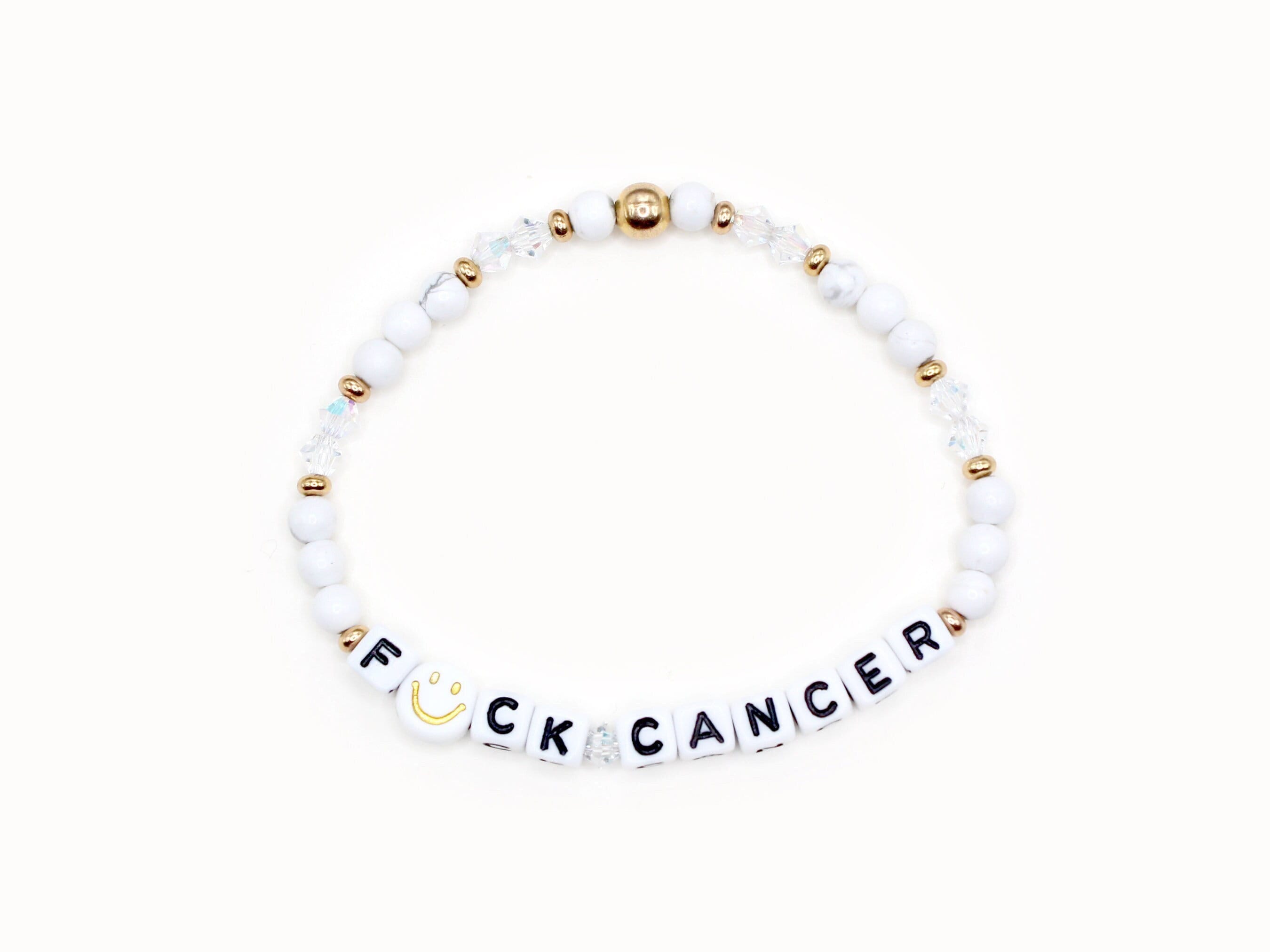 F Cancer Word Bracelet - 4mm Bicone & Gemstone Beads, Custom Name Bracelet, F Cancer, Cancer Survivor, F*ck Cancer, Cancer Bracelet, Gold