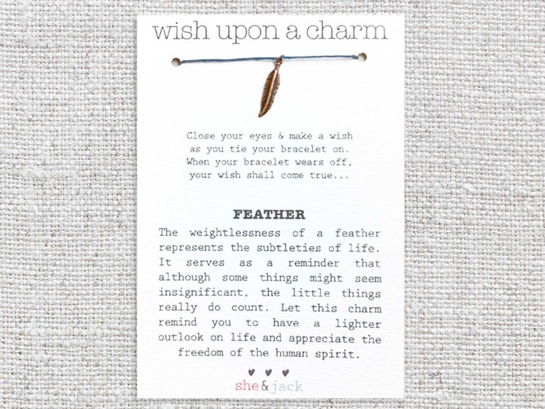 FEATHER Wish Bracelet - Bronze Charm Bracelet, Custom Hemp Color FEATHER Wish Bracelet - Bronze Charm Bracelet, Custom Hemp Color