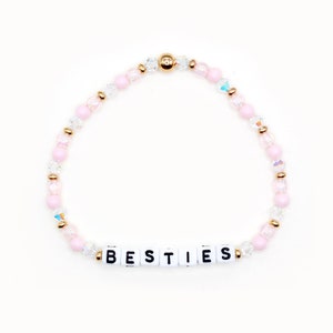Custom Besties Word Bracelet - 4mm Bicone & Acrylic Beads, Personalized Name Bracelet, Pink, Iridescent Beads, BFF, Friendship Bracelet