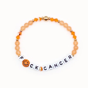 F*ck Cancer Word Bracelet - 4mm Bicone & Gemstone Beads - Cancer Support, Cancer Survivor, Orange Ribbon, F Cancer, Leukemia Bracelet