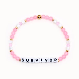 Custom Word Bracelet - 4mm Bicone & Gemstone Beads, Cancer Survivor, Pink Ribbon, Breast Cancer Bracelet, Breast Cancer Awareness Month