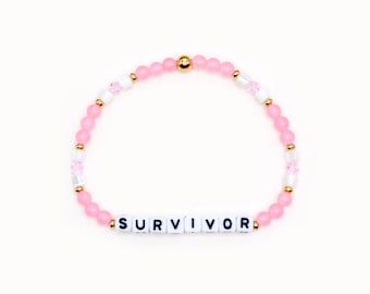 Custom Word Bracelet – Pink Ribbon, Cancer Survivor Gift