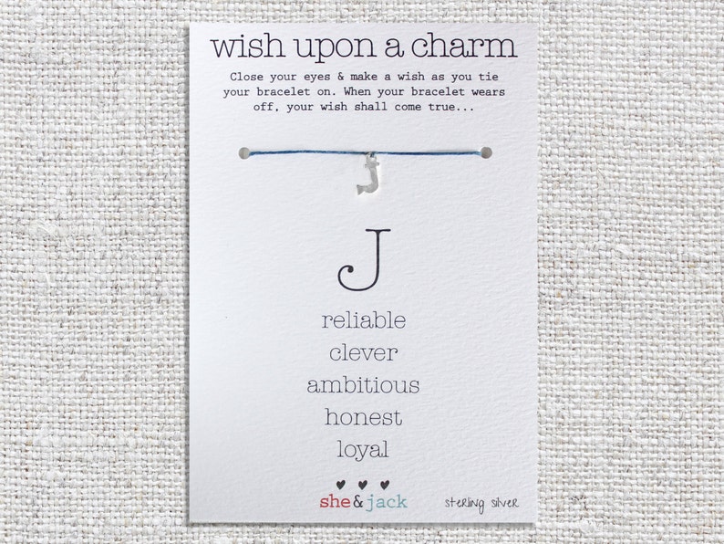 LETTER J Sterling Silver Charm Wish Bracelet Choose Your Etsy