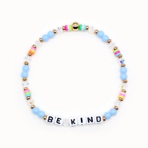 Personalized Word Bracelet, 4mm Acrylic, Bicone, Heishi Beads, Custom Beaded Bracelet, Blue, Be Kind, Multicolor Rainbow Friendship Bracelet