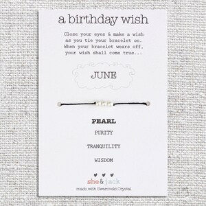 JUNE Birthday Wish Bracelet Pearl Waxed Irish Linen | Etsy