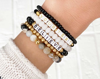 Personalized Word Bracelet - Natural Custom Beaded Bracelet, Custom Word Bracelet, Stacking Bracelets, Custom Name Bracelet, Gold, Silver