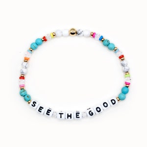 Personalized Word Bracelet 4mm Bicone Gemstone Heishi Beads Custom Name Bracelet, Gift for Her, Pride, Rainbow Multicolor Bracelet image 1