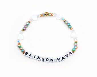 Personalized Rainbow Mama Bracelet – Acrylic Beads, Mother of Pearl