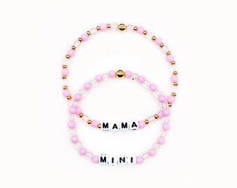 Mama/Mini Custom Word Bracelet - Personalized Name Bracelet, Pink, Mother's Day Bracelet, Girl Mom, Mother Daughter Friendship Bracelets
