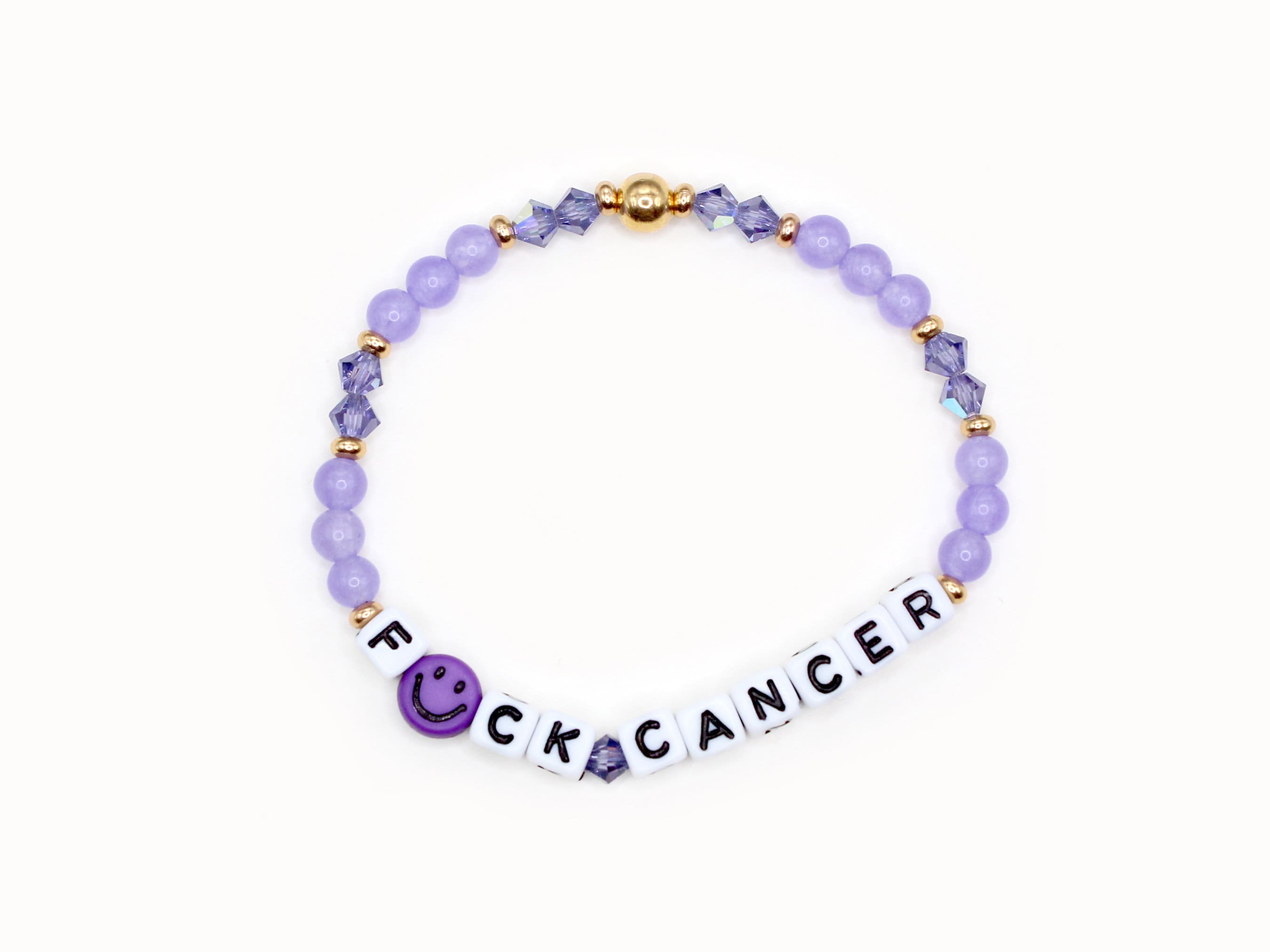 F*ck Cancer Word Bracelet - 4mm Bicone & Gemstone Beads - Cancer Support Gift, Cancer Survivor, Purple Ribbon, Cancer Bracelet, F Cancer
